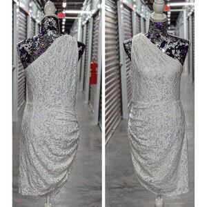 Sam Edelman Size 10 White One Shoulder Lace Asymmetrical Dress